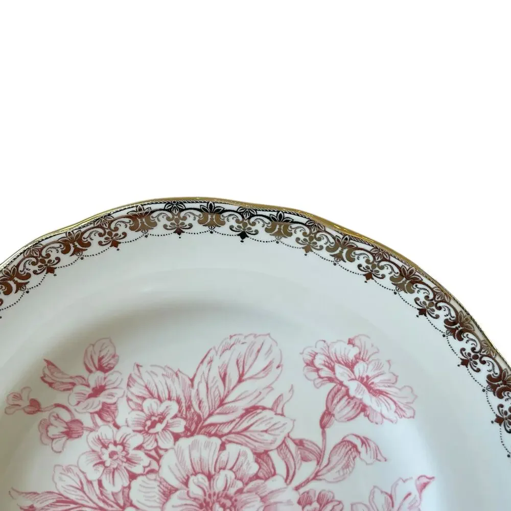 222 Fifth Pink Gold Floral Porcelain Salad Plates 8.5” Set of 4 Chic Easter NEW